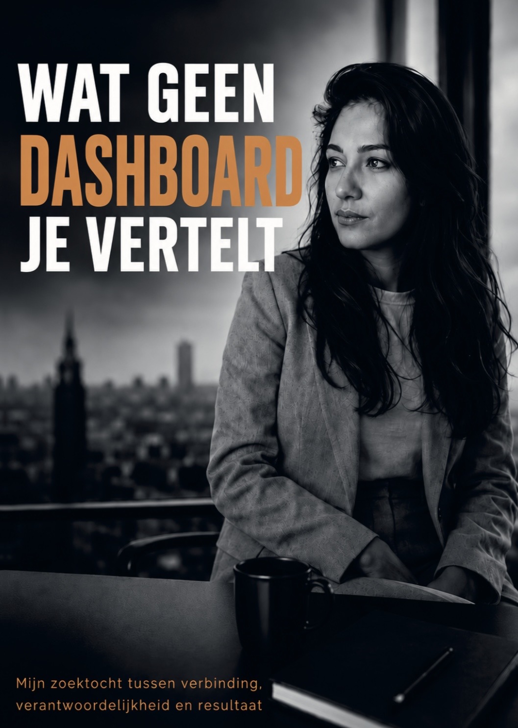 Officiële voorkant van Wat geen dashboard je vertelt, met Anisha Biharie en de titel in wit en oranje